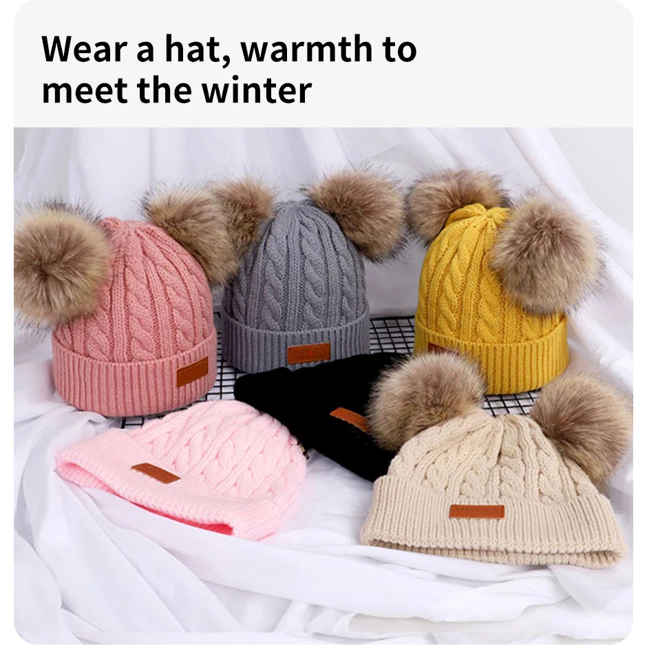 Kids Pompom Knit Beanie Hat
